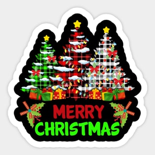 Merry Christmas Tree Buffalo Plaid Red White Green Cute Xmas Sticker